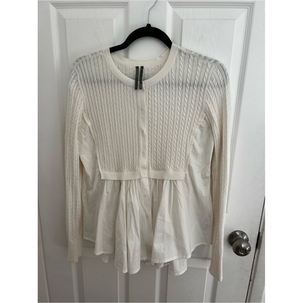 Anthropologie Cream Cable-Knit Peplum Cardigan Top